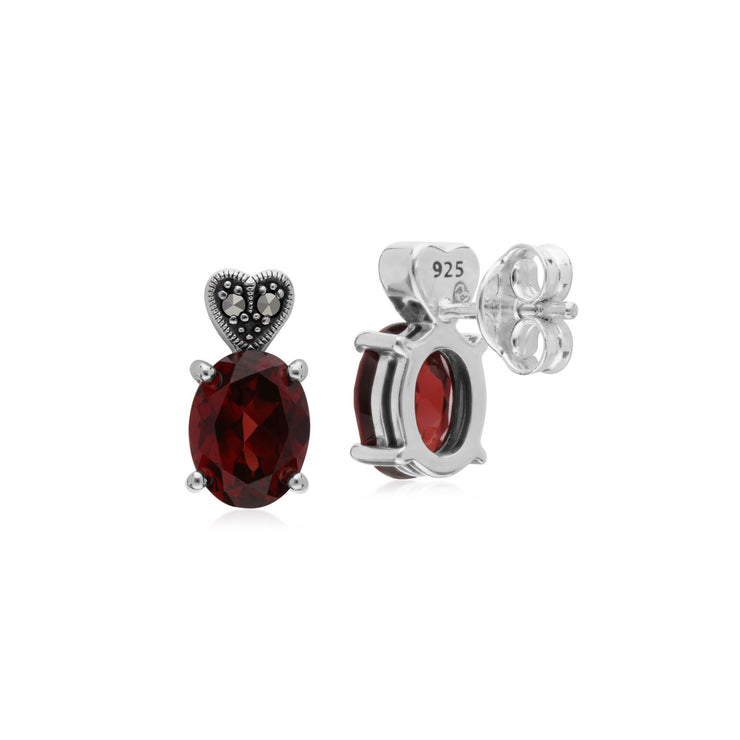 Grenade Boucles D'Oreilles, Argent Sterling Grenade & Marcassite Boucles D'Oreilles Ovales Clous