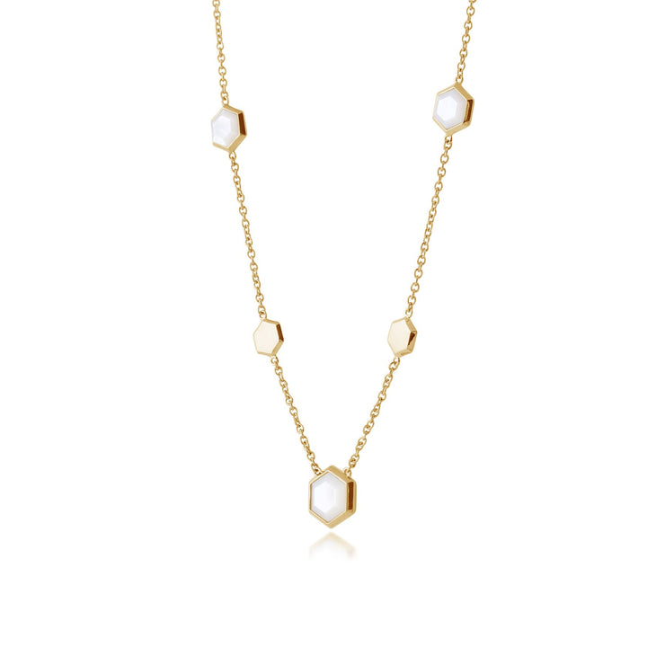 Collier Géométrique Argent 925 Plaqué Or Nacre Hexagonal
