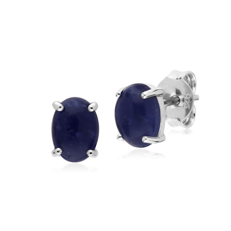 s Argent Sterling Sodalite Pierre Unique Boucles D'Oreilles Ovales Clous
