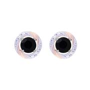 Boucles d'Oreilles Clou Saphir Bleu Foncé Classique Or Blanc 375 Diamant et Ear-Jacket Diamant Rond