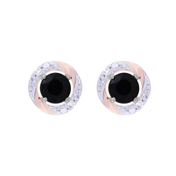 Boucles d'Oreilles Clou Saphir Bleu Foncé Classique Or Blanc 375 Diamant et Ear-Jacket Diamant Rond