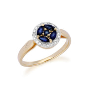 Gemondo 9ct Yellow Gold Sapphire Cluster and Diamond Halo Ring