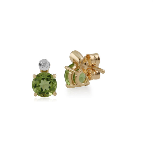 Boucles d'Oreilles Clou Classique Or Jaune 375 Péridot rond et Diamant