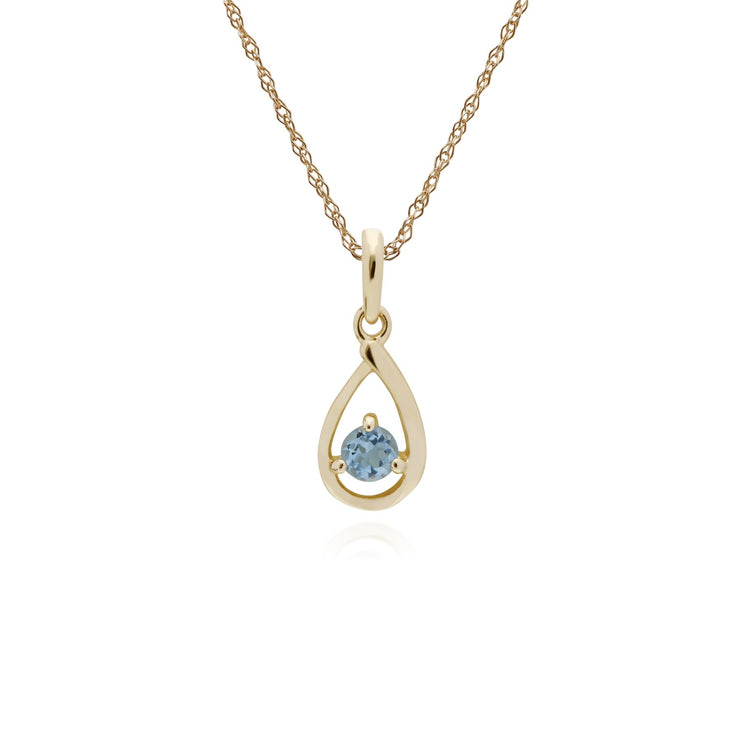 Aigue-Marine Collier, 9 CT or Jaune Aigue-Marine Pierre Unique Gouttes D'Eau 45cm Collier
