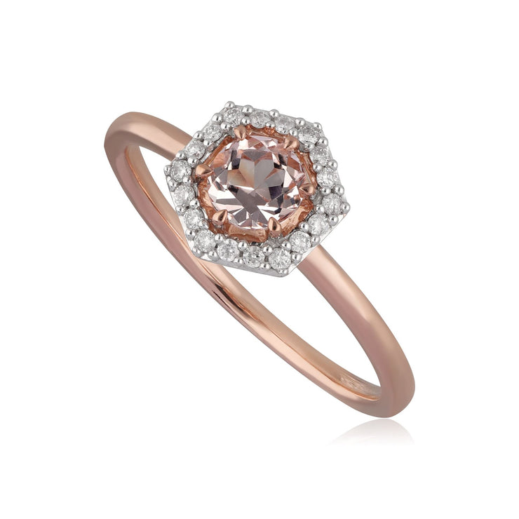 Bague Fiançailles Halo Or Rose 375 Morganite 0,378ct et Diamant