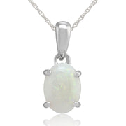 Pendentif Classique Or Blanc 375 Opale Cabochon Ovale