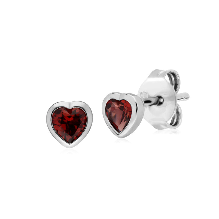 Argent Sterling Pierre Unique Grenade Boucles D'Oreilles Puces Coeur