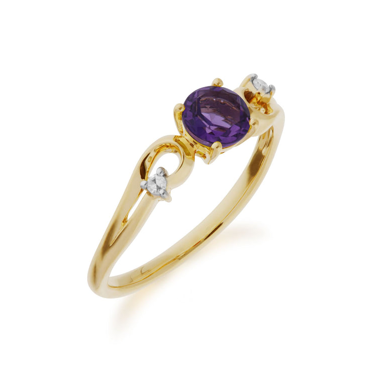 Gemondo Bague Amethyste, 9 CT or Jaune Améthyste & Diamant Classique Robe Bague Solitaire - Améthyste