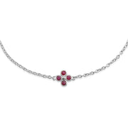 Pendentif et Bracelet Trèfle Floral Argent 925 Rubis Rond