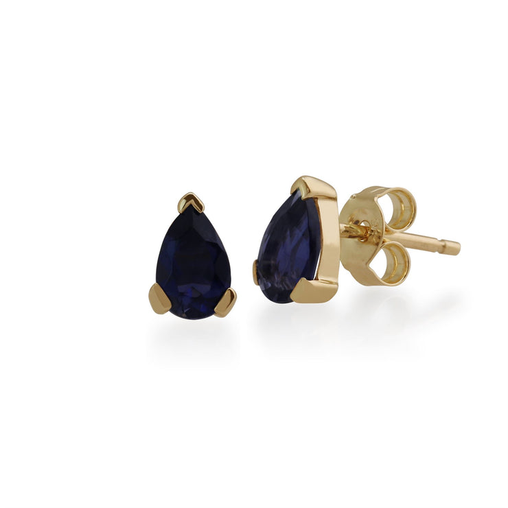 Boucles d'Oreilles Clou Classique Or Jaune 375 Iolite Poire Serti Griffe