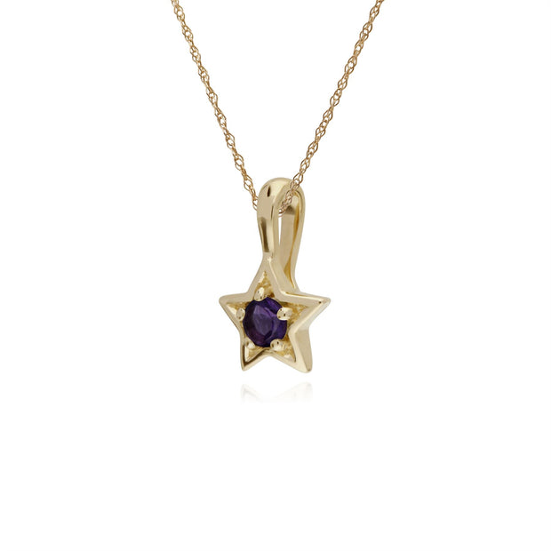 Collier Améthyste, 9 CT or Jaune Améthyste Pierre Unique Étoile Pendentif sur 45cm Chaîne