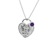 Pendentif Classique Cadenas Cœur Torsadé Argent 925 et Charms Améthyste