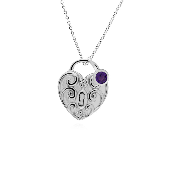 Pendentif Classique Cadenas Cœur Torsadé Argent 925 et Charms Améthyste