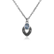 Collier et Boucles d'Oreilles Clou Style Art Déco Argent 925 Topaze Bleue et Marcassite