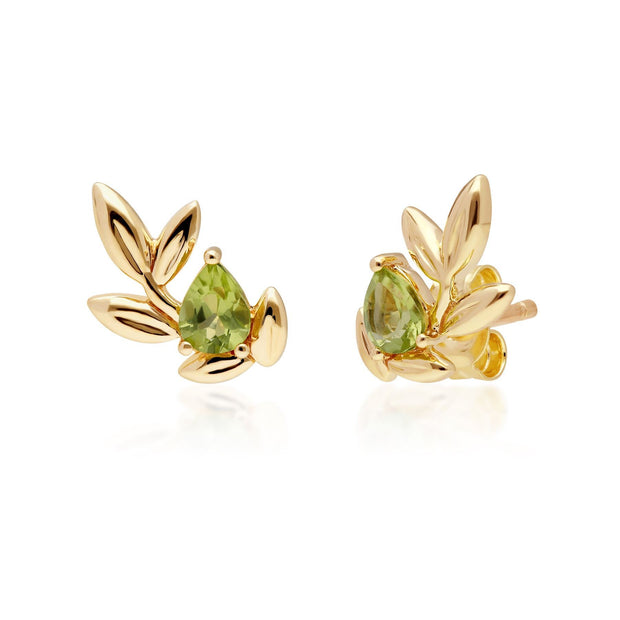 Bague et Boucles d'Oreilles Clou O Leaf Or Jaune 375 Péridot