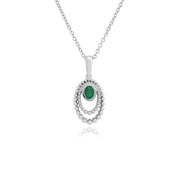 Pendentif et Bague Classique Argent 925 Emeraude Ronde Halo Oval serti Clos