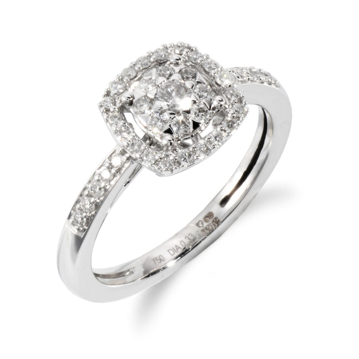 Gemondo 18ct Or Blanc 0.33ct Diamant Auréole Bague Grappe