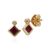 Rubis Boucles D'Oreilles, 9 CT Rubis or Jaune & Diamant Boucles D'Oreilles