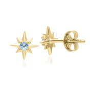 Boucles d'Oreilles Clou Etoile Night Sky en Or Jaune 9 Carats avec Topaze Suisse Bleu Clair