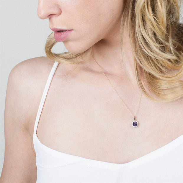 Pendentif Classique Or Jaune 375 Saphir Marquise et Diamant Halo