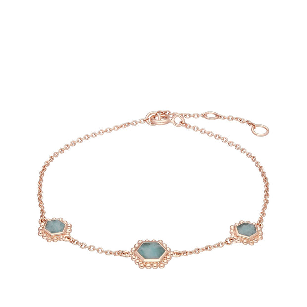 Bracelet Chaîne Flat Slice Argent 925 Plaqué Or Rose Amazonite