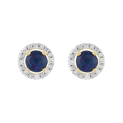Boucles d'Oreilles Clou Opale Triplet Classique Or Jaune 375 et Ear-Jacket Rond Diamant
