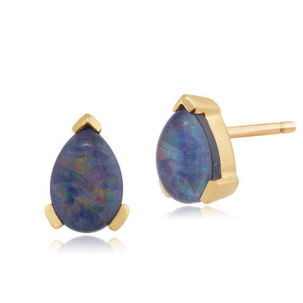 Boucles d'Oreilles Clou Classique Or Jaune 375 Opale Triplet Poire