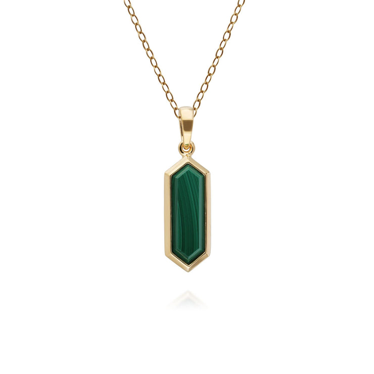 Pendentif Géométrique Argent 925 Plaqué Or Malachite Hexagonale
