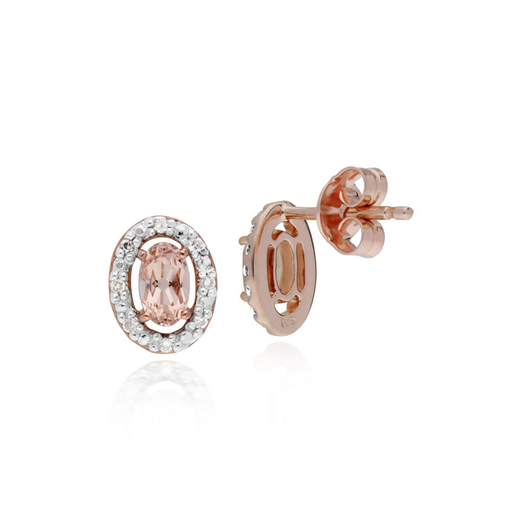 Morganite Oreille, 9ct or Rose 0.44 CT Morganite & Diamant Ovale Halo Boucles