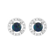 Boucles d'Oreilles Clou Opale Triplet Classique Or Blanc 375 et Ear-Jacket Rond Diamant