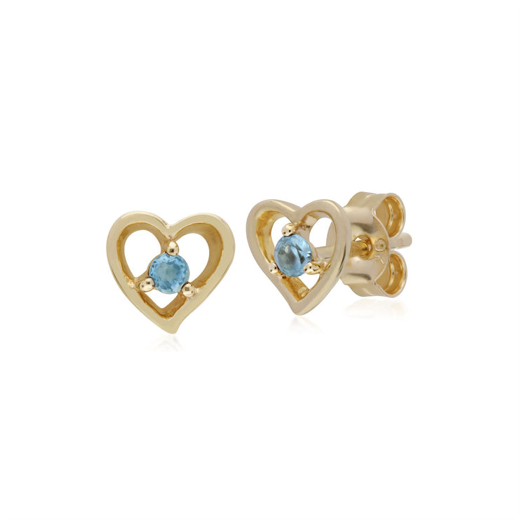 Aigue-Marine Boucles D'Oreilles, 9 CT or Jaune Aigue-Marine Pierre Unique Boucles D'Oreilles Puces Coeur