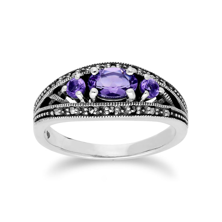 Gemondo Bague Amethyste, Argent Sterling Triple Améthyste & Marcassite Février Bague - Améthyste