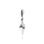 Pendentif et Boucles d'Oreilles Pendantes Style Art Déco Argent 925 Nacre Cabochon et Marcassite