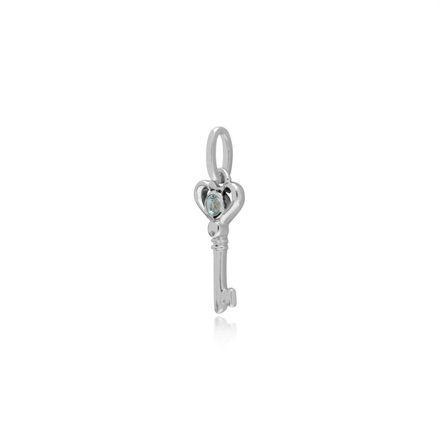 Pendentif Classique Argent 925 Petite Clé avec Aigue-Marine Rond