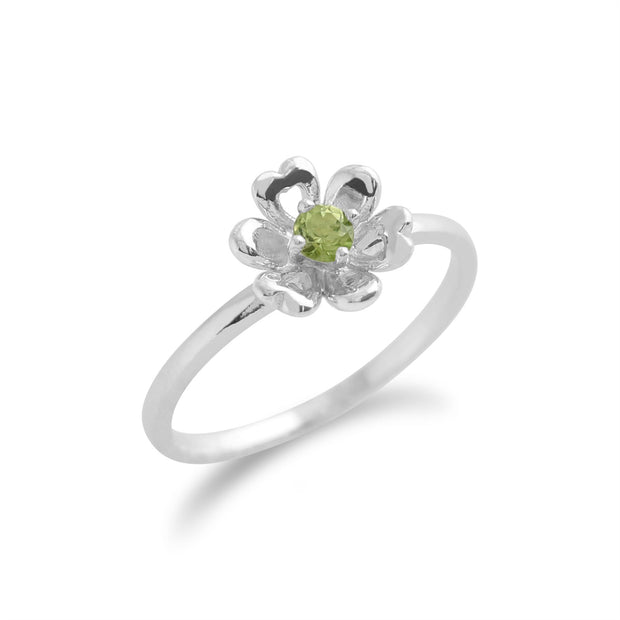 Gemondo Bague Péridot, 925 Sterling Silver 0.13ct Peridot Bague Fleur