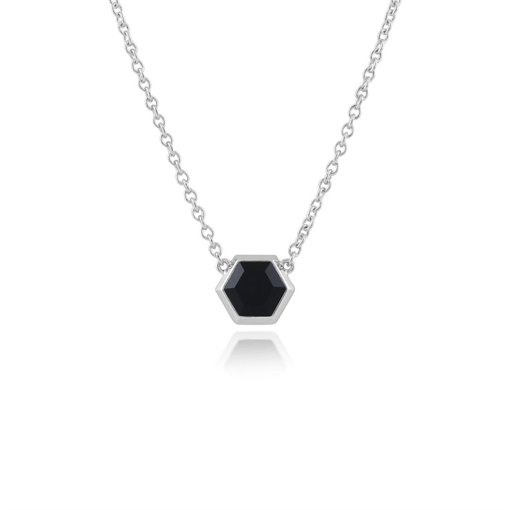 Collier Géométrique Argent 925 Onyx Noire Hexagonale