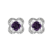 Boucles d'Oreilles Clou Améthyste Classique Or Blanc 375 et Ear-Jacket Fleur Diamant