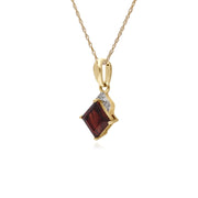 Grenade Collier, 9 CT or Jaune Grenat et Diamant Carré Pendentif sur 45cm Chaîne
