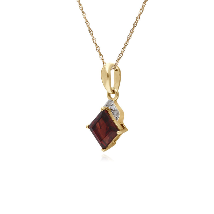 Grenade Collier, 9 CT or Jaune Grenat et Diamant Carré Pendentif sur 45cm Chaîne
