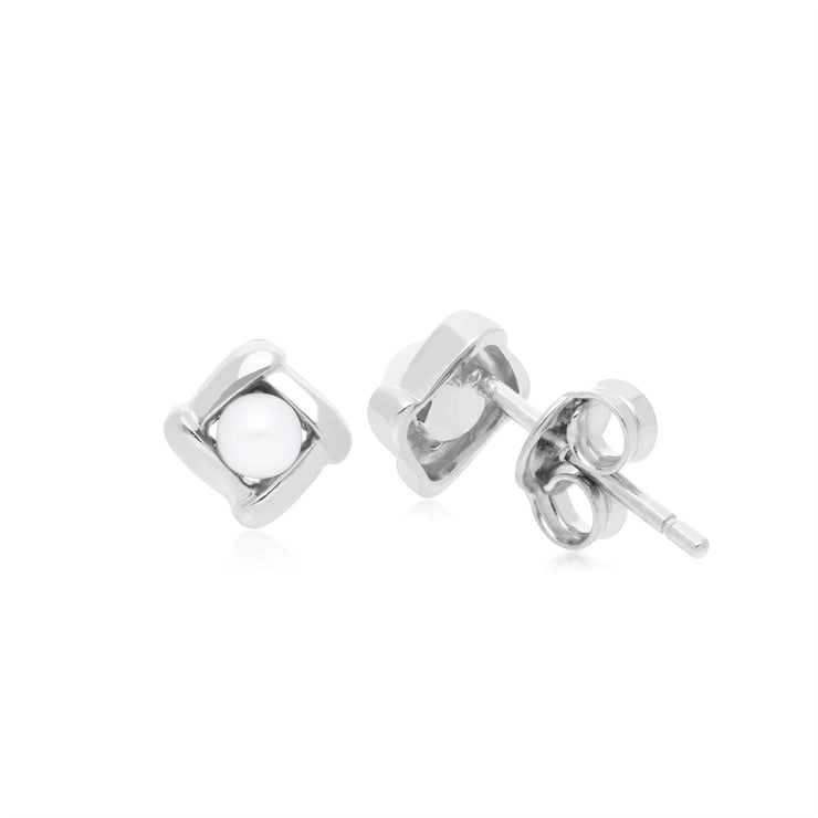 Boucles d'Oreilles Clou Croisé Carré Argent 925 Perle
