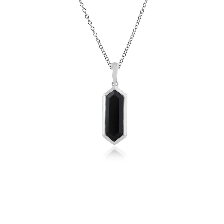 Pendentif Géométrique Argent 925 Onyx Noir Prisme Hexagonal