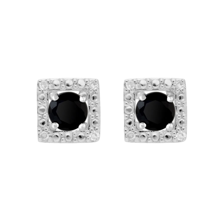 Boucles d'Oreilles Clou Onyx Noir Classique Or Blanc 375 et Ear-Jacket Carré Diamant