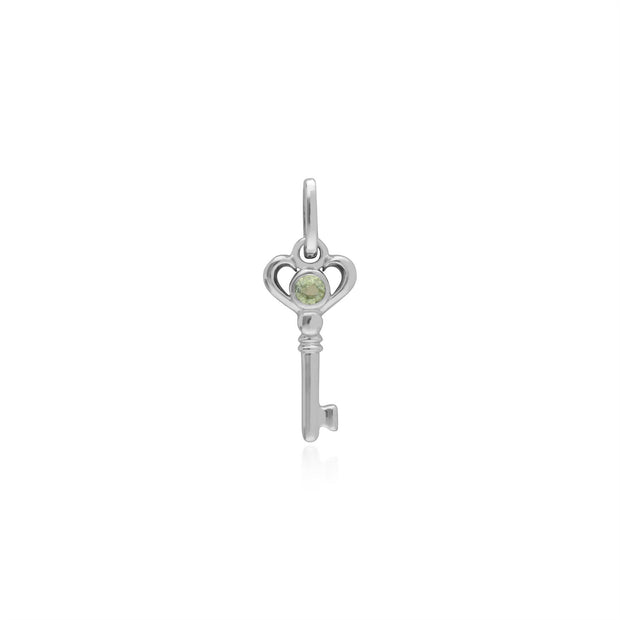 Pendentif Classique Argent 925 Petite Clé avec Péridot Rond