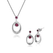 Pendentif et Boucles d'Oreilles Pendantes Classique Argent 925 Rubis Oval Halo serti Clos