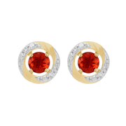 Boucles d'Oreilles Clou Opale de Feu Classique Or Jaune 375 et Ear-Jacket Halo Diamant
