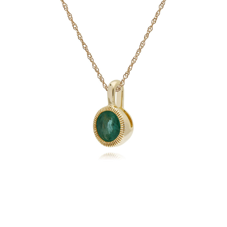 Émeraude Collier, 9 CT or Jaune Émaraude Pierre Unique Rond Milgrain Pendentif sur 45cm Chaîne