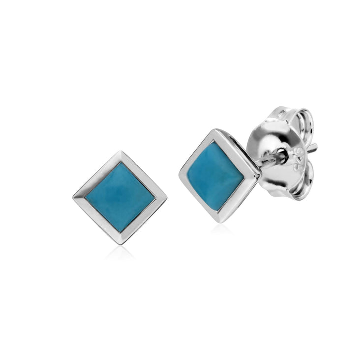 Turquoise Boucles D'Oreilles, Argent Sterling Simple Turquoise Chaton Carré Boucles D'Oreilles