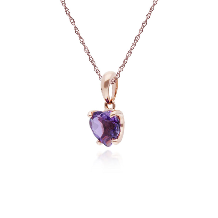 Collier Améthyste, 9 CT or Rose 0,67 CT Griffe Parure Améthyste Coeur Pendentif sur 45cm Chaîne