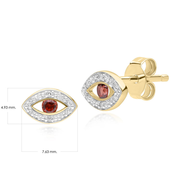 ECFEW™ Boucles d'Oreilles Clou Evil Eye Délicat Grenat et Diamants en Or Jaune 375