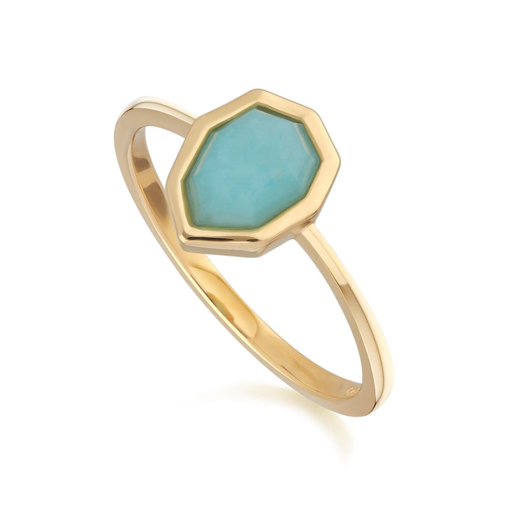 Bague Irrégulier Argent 925 Plaqué Or Amazonite Bleue du Pérou